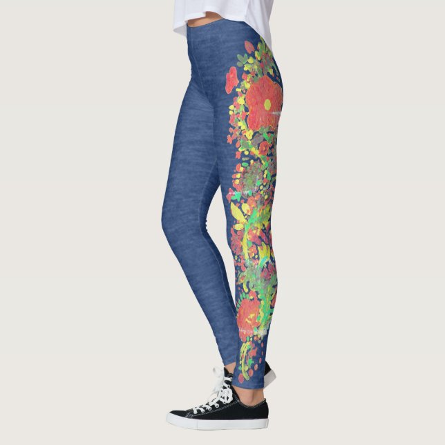Faux Denim with Floral Panel Design Leggings (Left)