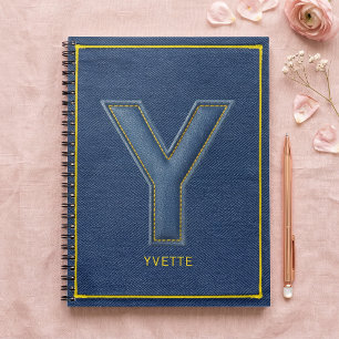Faux Denim Yellow Stitch Letter Y Monogram Notebook