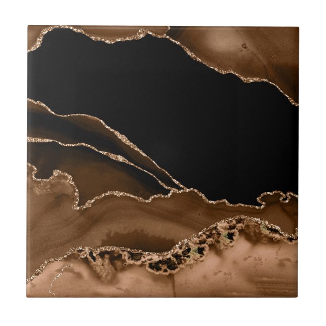 Faux Desert Brown Marbled Agate Contemporary Stone Ceramic Tile (Front)