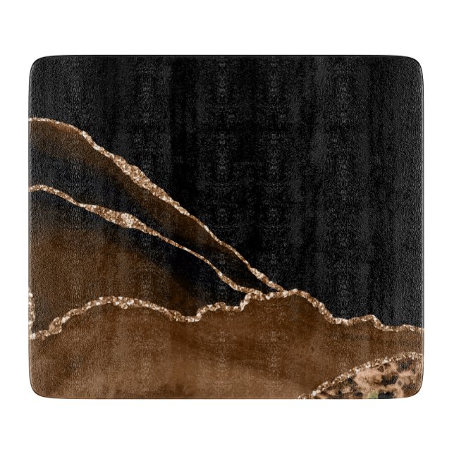 Faux Desert Brown Marbled Agate Contemporary Stone Cutting Board (Front)
