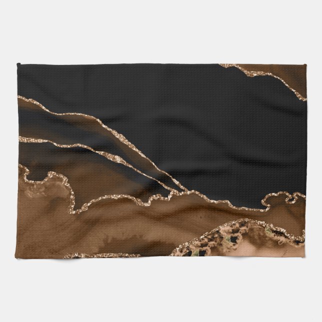 Faux Desert Brown Marbled Agate Contemporary Stone Kitchen Towel (Horizontal)