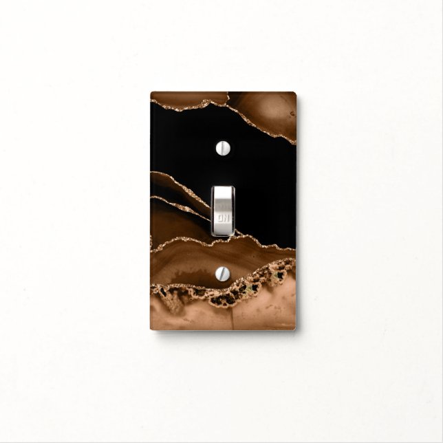 Faux Desert Brown Marbled Agate Contemporary Stone Light Switch Cover (In Situ)