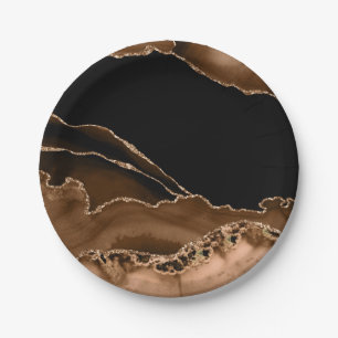 Faux Desert Brown Marbled Agate Contemporary Stone Paper Plates