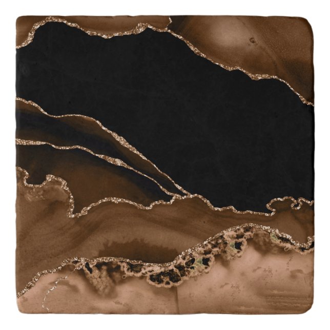 Faux Desert Brown Marbled Agate Contemporary Stone Trivet (Front)