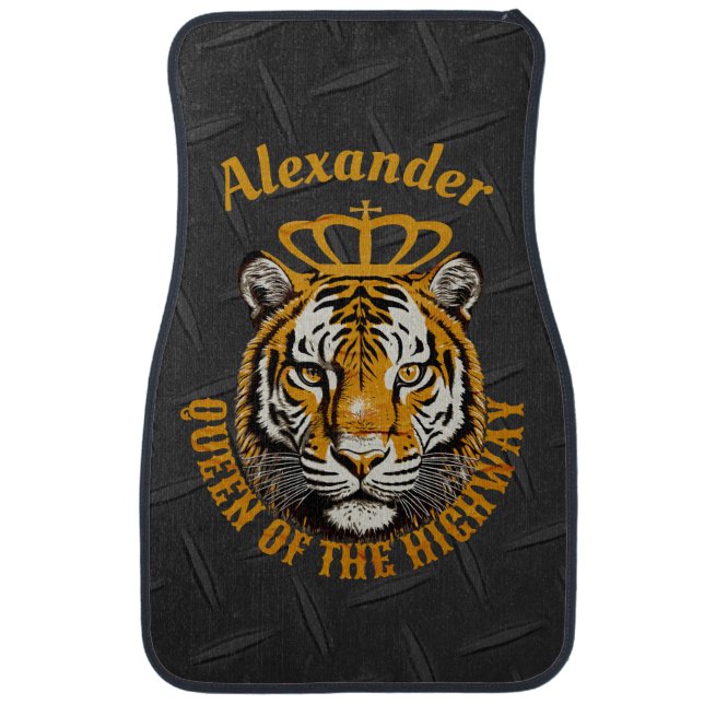 Faux Detail Custom Name Black Orange  Car Floor Mat (Front)