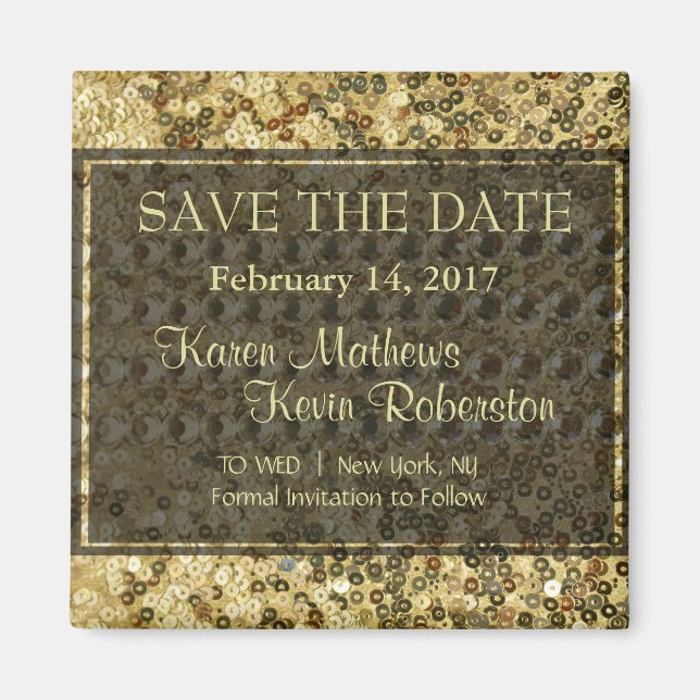 Faux Diamond and Gold Glitter Look Magnet (Front)