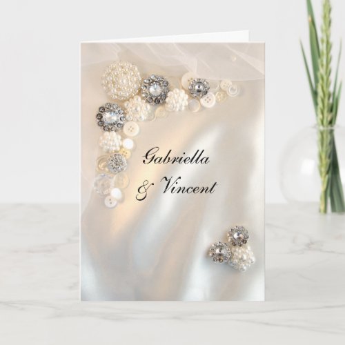 Faux Diamond and White Pearl Buttons Wedding Invitation