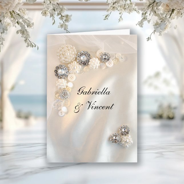 Faux Diamond and White Pearl Buttons Wedding Invitation (Creator Uploaded)