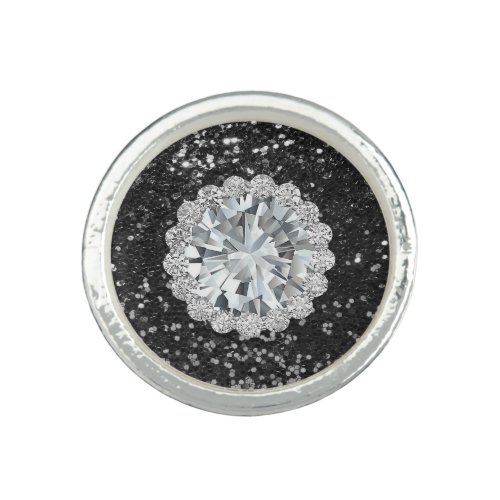 Faux Diamond Black Shimmer Ring