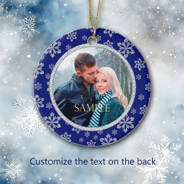 Faux Diamond Blue Snowflake Frame Ceramic Ornament (Creator Uploaded)