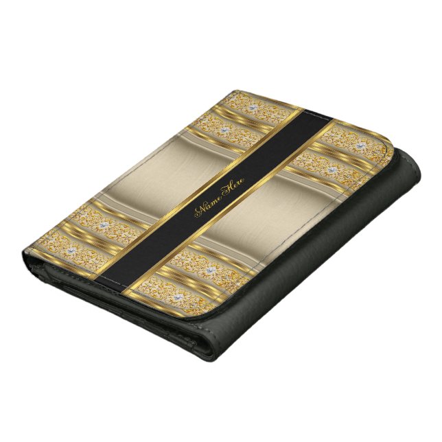 Faux Diamond caramel Black Gold Print Wallet (Bottom)
