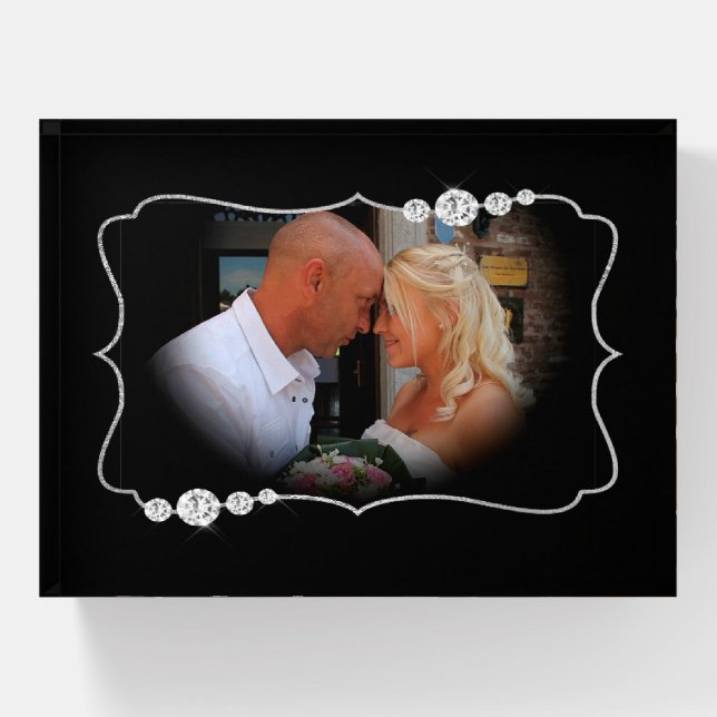 Faux Diamond Frame Wedding Photo Template Paperweight (Front)