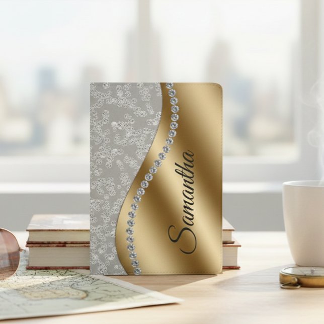 Faux Diamond Gold Metal Personalized Glam Passport Holder (Creator Uploaded)