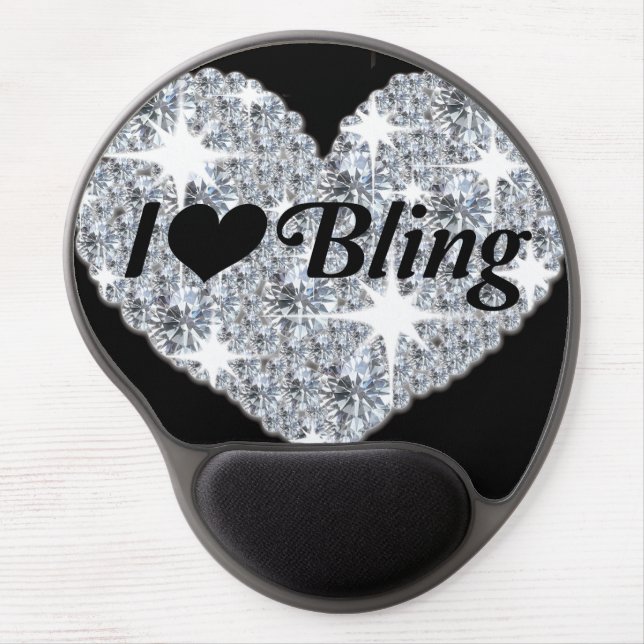 Faux diamond heart design 'i love bling' mouse mat (Front)