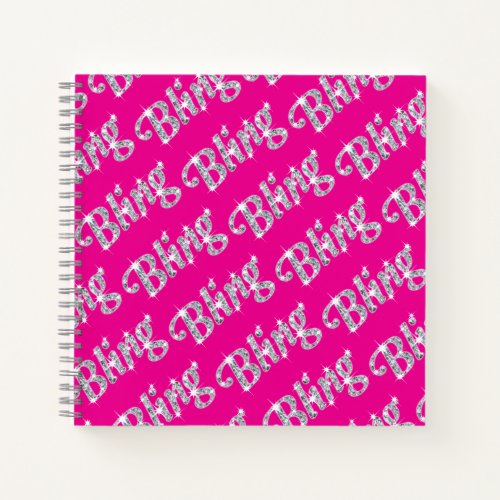 Faux diamond on hot pink Bling design  Notebook