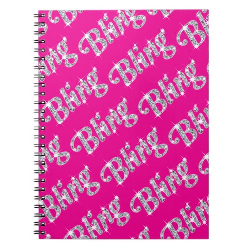 Faux diamond on hot pink Bling design Notebook