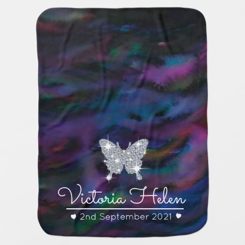 Faux diamond sparkle butterfly on smokey purples baby blanket
