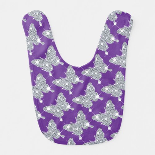 faux diamond sparkle butterfly pattern on purple baby bib