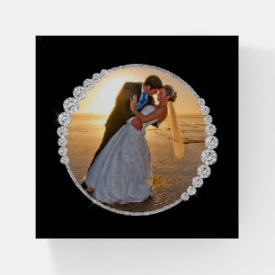 Faux Diamond Surround Wedding Photo Template Paperweight