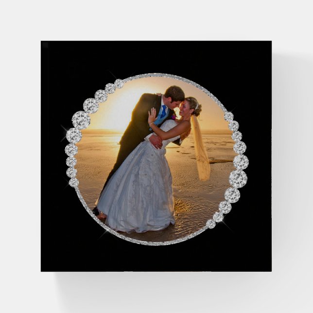 Faux Diamond Surround Wedding Photo Template Paperweight (Front)