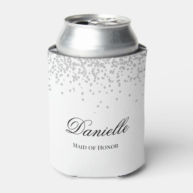 Faux Diamond White and Black Elegant Personalized Can Cooler (Can Front)