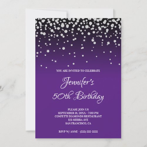 Faux Diamonds and Royal Purple Ombre 50th Birthday Invitation