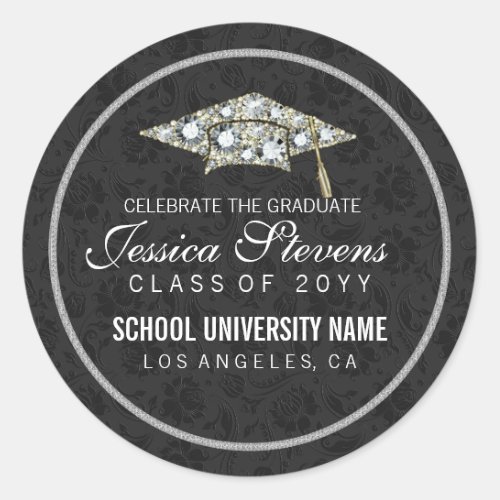 Faux Diamonds And Silver Graduation Hat 2 Classic Round Sticker