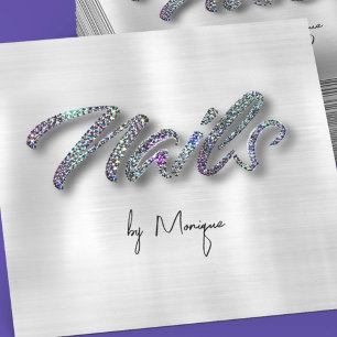 Faux Diamonds Holographic Nails Business Card