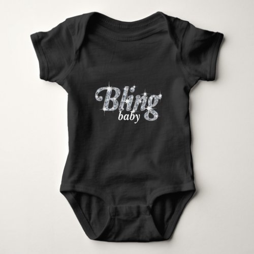 Faux diamonds on black Bling baby text design Baby Bodysuit