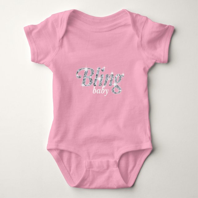 Faux diamonds on pastel pink  'Bling baby' design Baby Bodysuit (Front)