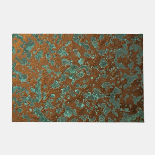 Faux Digital Copper Patina Mottled Teal Rust Doormat