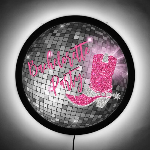 Faux Disco Ball Cowgirl Boot Bachelorette Party LED Sign