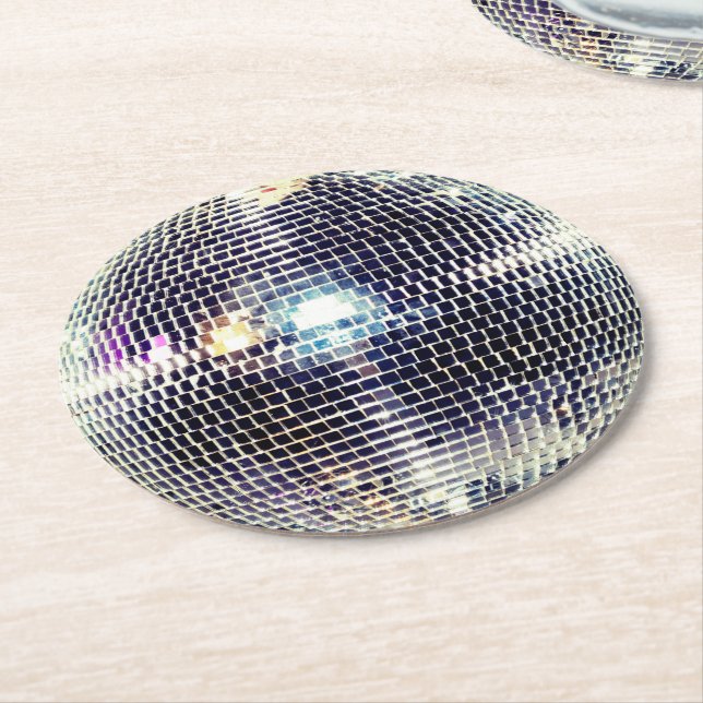Faux disco ball party round paper coaster (Angled)