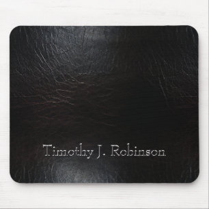 Faux Distressed Black Leather Embossed Mouse Pad