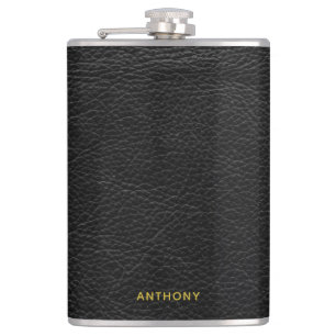 Faux Distressed Black Leather Look Flask