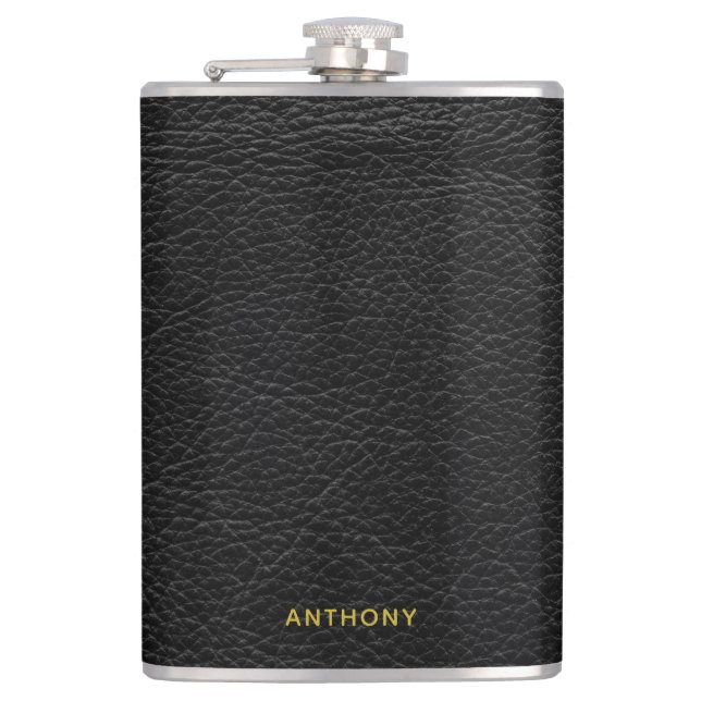 Faux Distressed Black Leather Look Flask (Front)