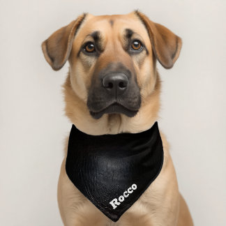 Faux Distressed Black Leather Pet Bandana Collar