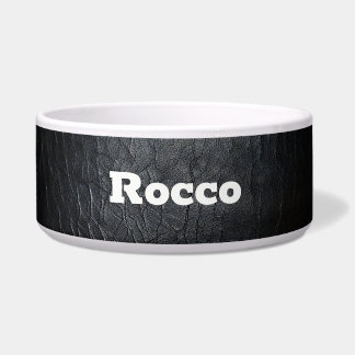 Faux Distressed Black Leather Pet Bowl