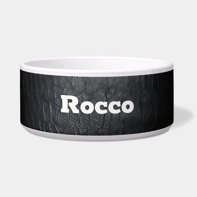 Faux Distressed Black Leather Pet Bowl (Front)