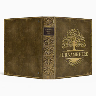Faux Distressed Gold Green Leather Family Tree 3 Ring Binder