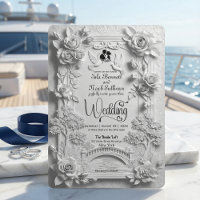 Faux Embossed 3D White Rose Floral Relief Wedding