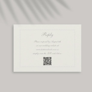 Faux Embossed Beaded Frame Ecru Reply Wedding QR RSVP Card