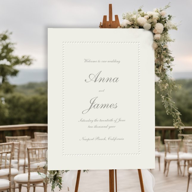 Faux Embossed Beaded Frame Ecru Wedding Welcome Foam Board (faux embossed beaded frame formal traditional classic calligraphy elegant wedding welcome sign)