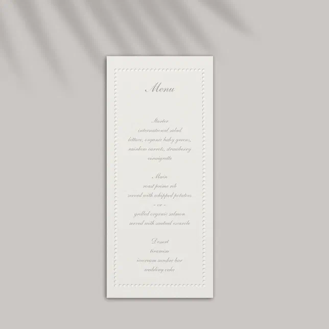 Faux Embossed Beaded Frame Formal Wedding Menu | Zazzle