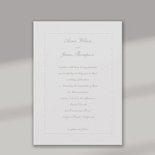 Faux Embossed Beaded Frame Ivory Formal Wedding Invitation