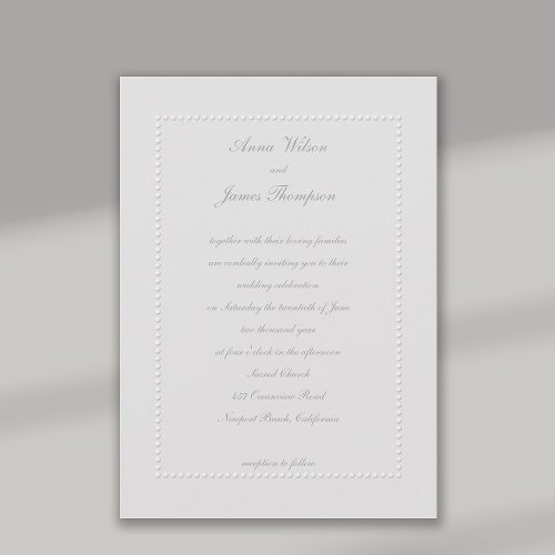 Faux Embossed Beaded Frame Ivory Formal Wedding Invitation