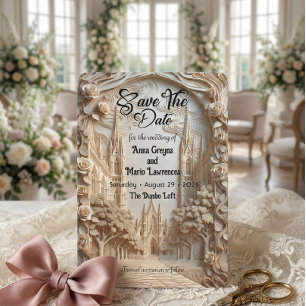 Faux Embossed Cathedral Arch Floral Relief Save The Date