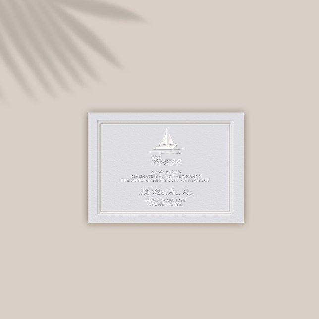 Faux Embossed Coastal Classic Reception Wedding Enclosure Card (coastal wedding reception details card modern classic formal traditional frame faux embossed boat)