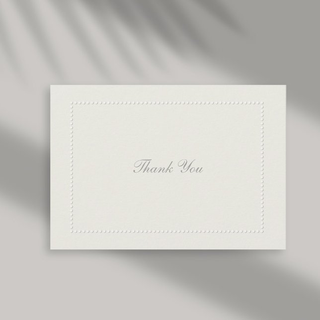 Faux Embossed Ecru Beaded Formal Wedding Thank You Card (formal wedding thank you card faux embossed beaded frame ecru linen classic traditional calligraphy)