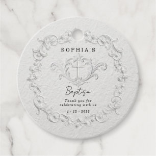 Faux Embossed Floral Baptism Favor Tags